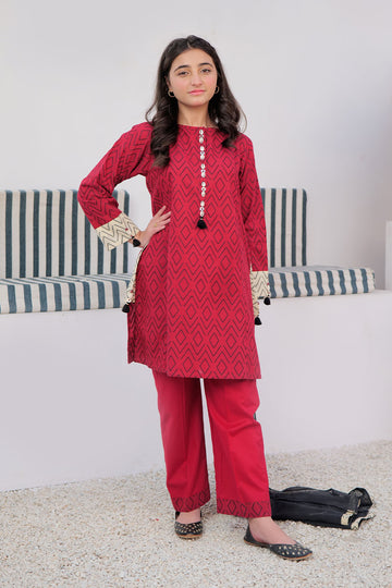 GAD-03004 | Red & Black | Casual 3 Piece Suit | Cotton Jacquard